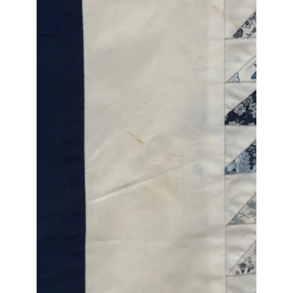 Handmade Quilted Table Runner Navy Blue Cream Flying Geese Floral Patchwork 68